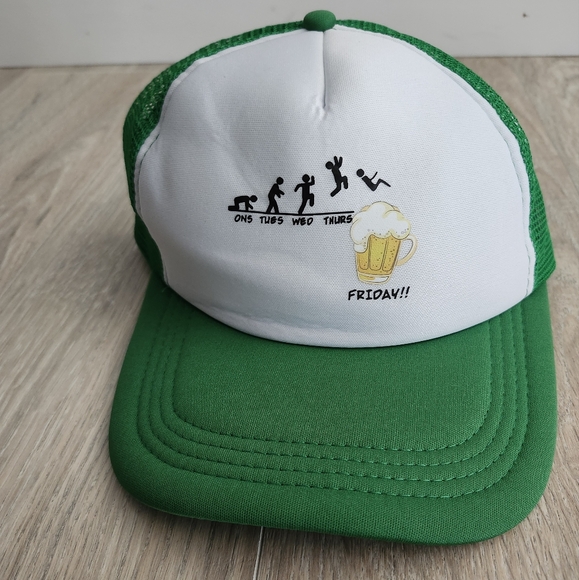 Unisex Trucker Mesh Beer Funny Hat (Green & White) - Picture 4 of 5